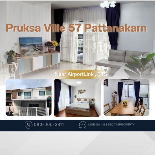💥ForRent💥3Bed • Pruksa Ville 57 Pattanakarn 🚝 Near Airportlink Huamark , BTS Onnut 🏡 Ready to move in ‼️  Fully Furnished ✨