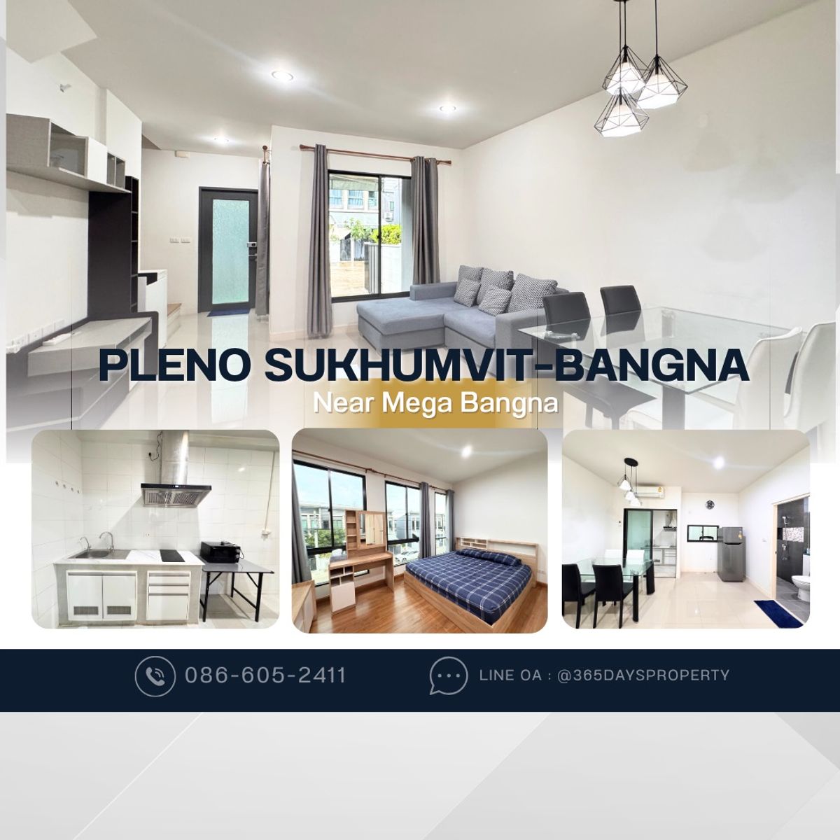 💥ForRent💥3Bed • Pleno Sukhumvit-Bangna 🏡 Near Mega Bangna only 10 mins‼️ Ready to move in ‼️  Fully Furnished ✨