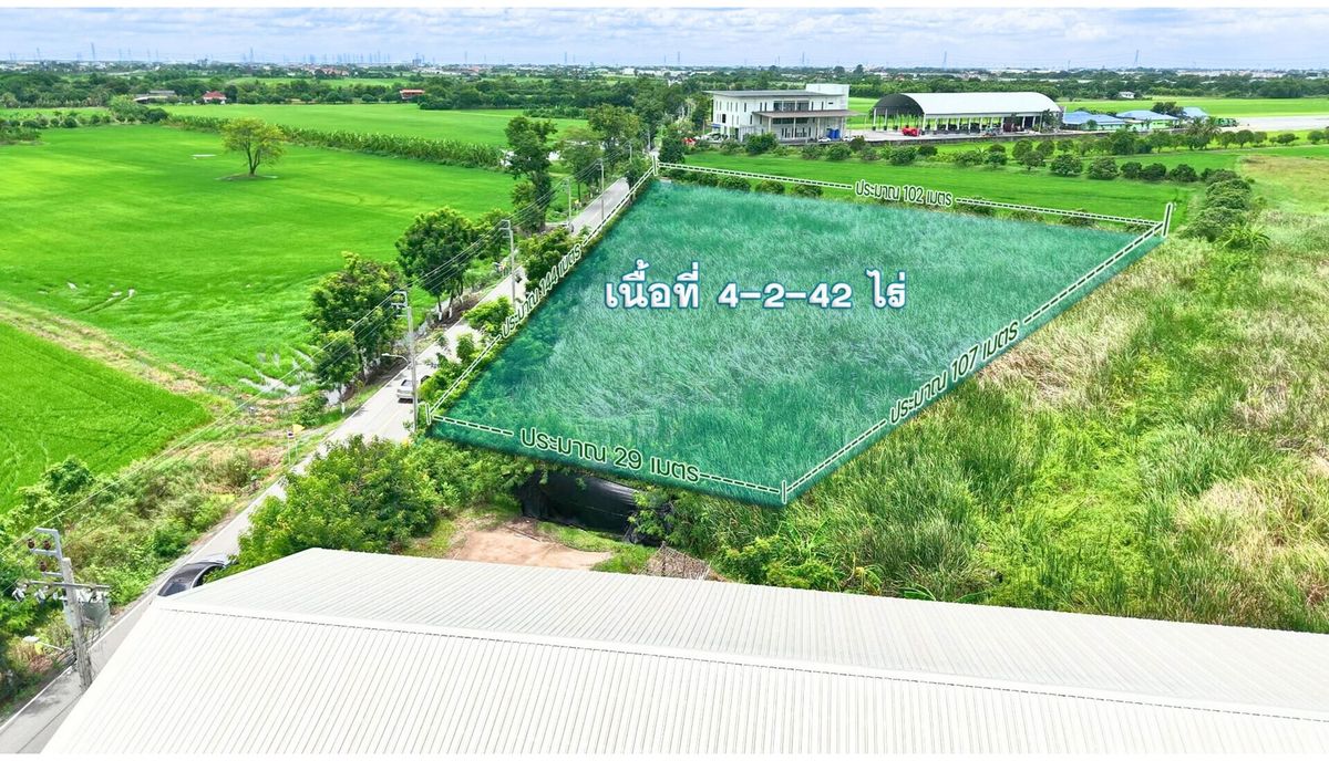 ที่ดินไทรน้อย 4-2-42 ไร่ ผังเมืองสีเขียว หน้ากว้าง 144 เมตร เหมาะพัฒนาโครงการที่อยู่อาศัย โกดัง – รูปที่ 4