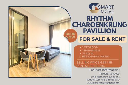 🔥 สำหรับขาย - เช่า !! ห้องหายาก!!🔥 Code C20240900025..........Rhythm Charoenkrung Pavillion, 1 ห้องนอน, 1 ห้องน้ำ, วิวแม่น้ำ, ชั้นสูง 32++, แต่งครบ, พร้อมเข้าอยู่, ราคาพิเศษ!!📣📣
