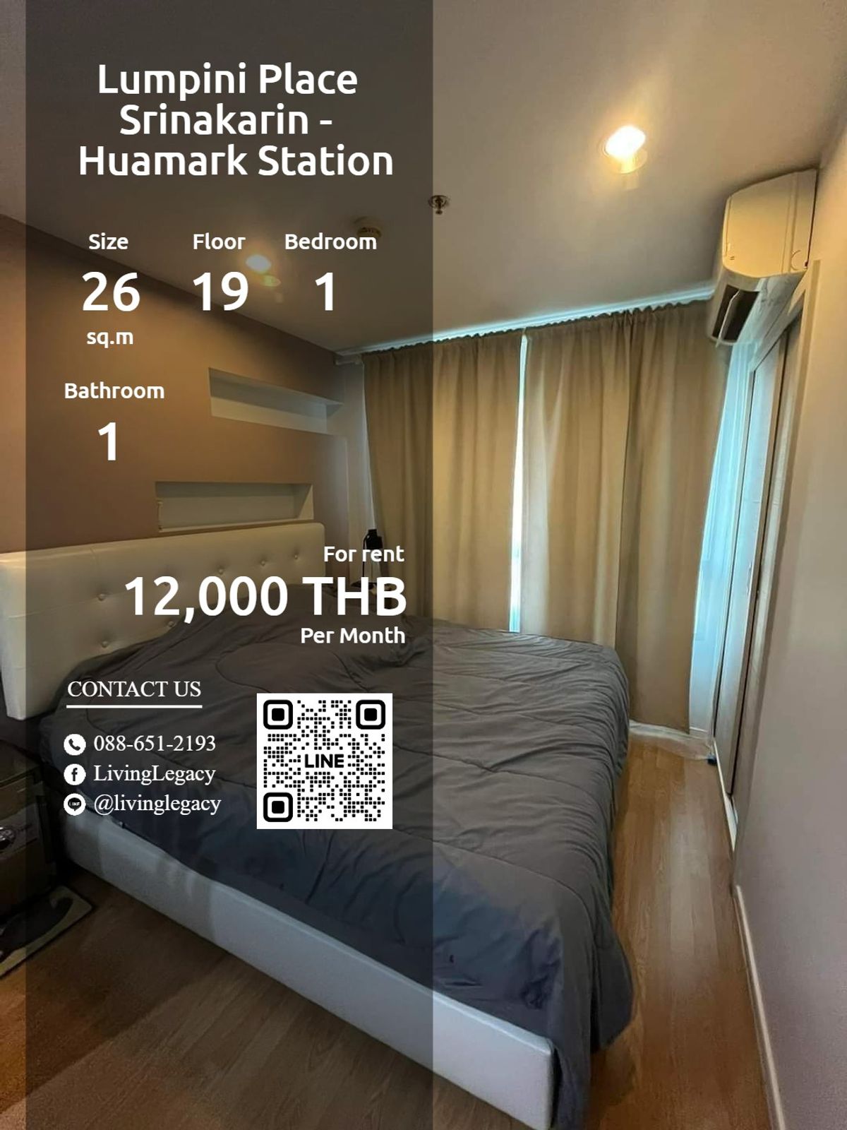 SGVJIV ให้เช่าคอนโด Lumpini Place Srinakarin - Huamark Station 26 ตร.ม. ชั้น 19 line id : @livinglegacy