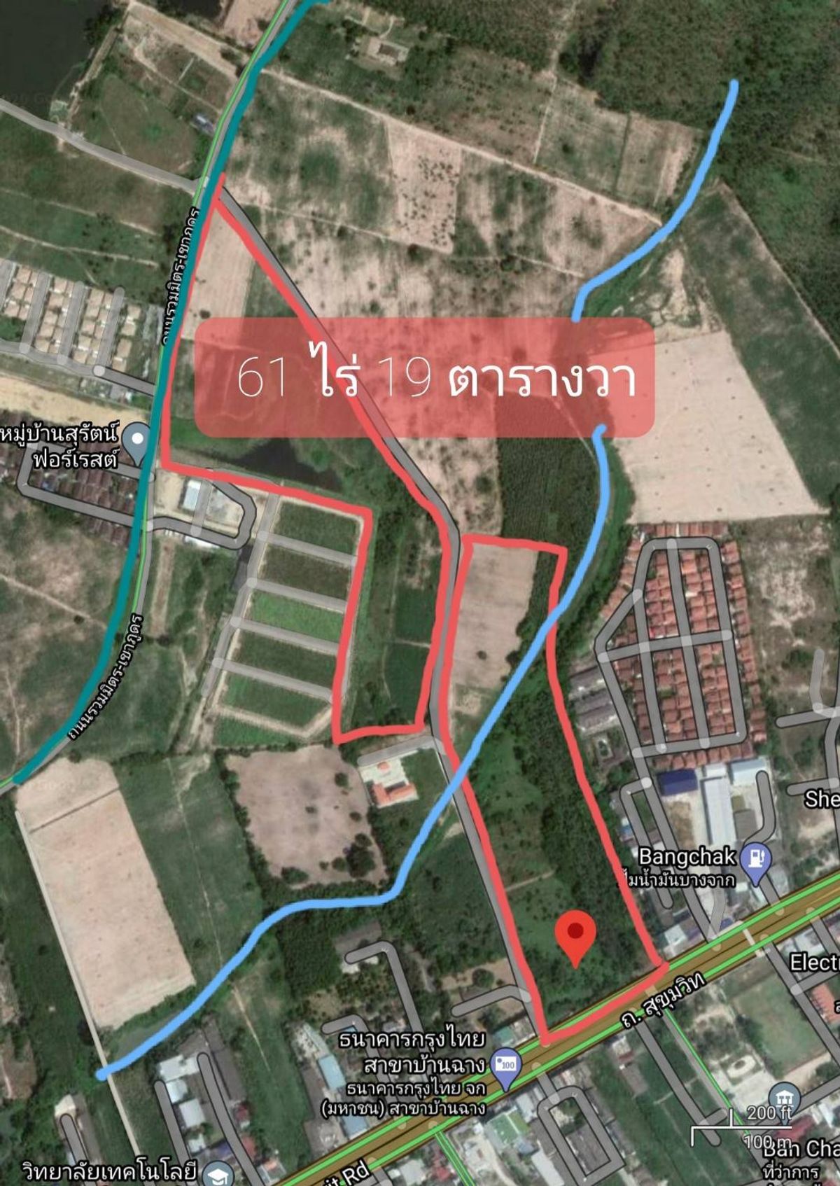 ขาย ที่ดิน ระยอง บ้างฉาง ขนาด 61 ไร่ 19 ตารางวา ติดถนนสุขุวิท ใกล้สนามบินอู่ตะเภา ใกล้นิคมมาบตาพุด ไร่ละ 7,000,000 รวม 428,000,000 บาท
