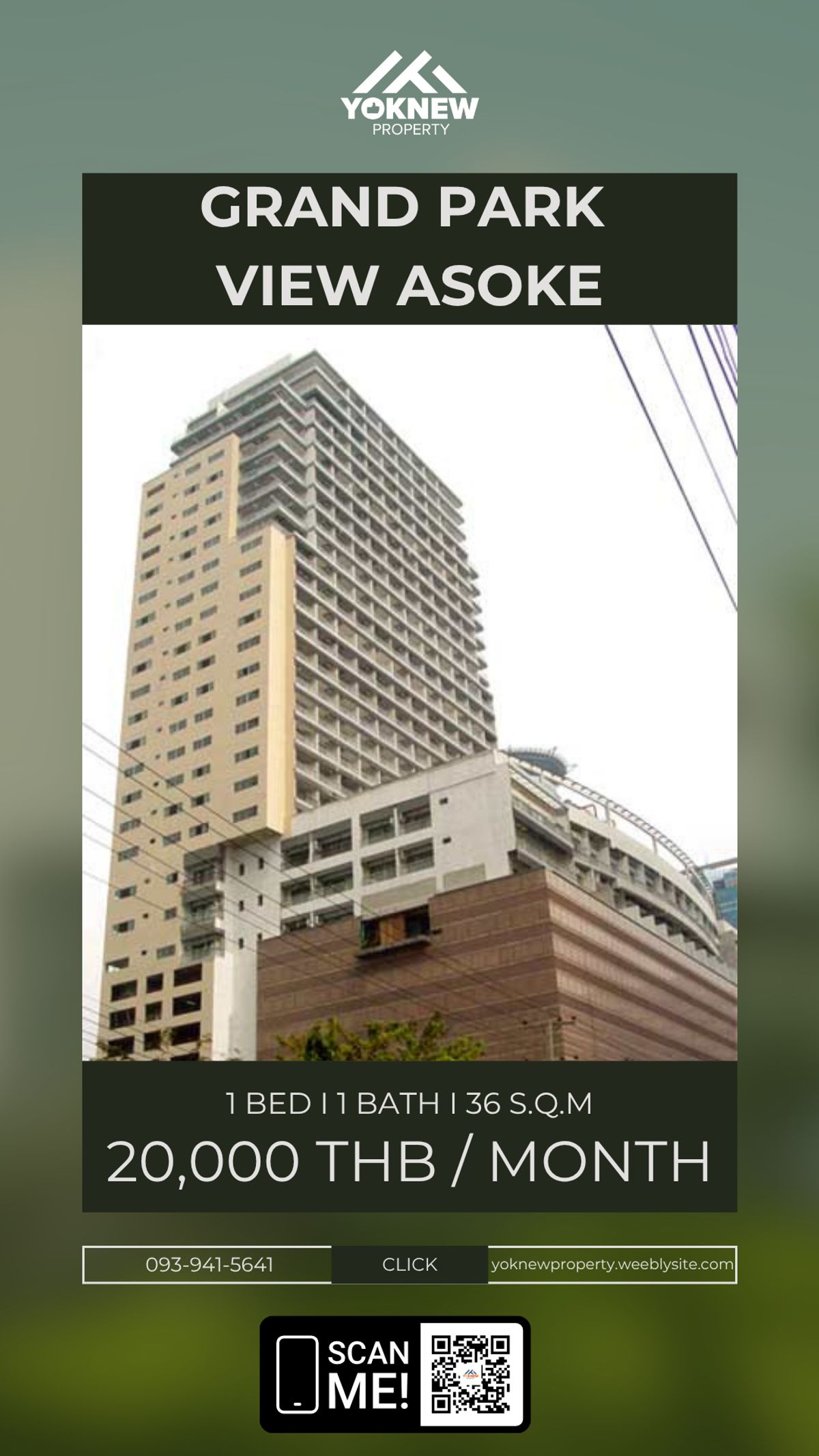 📍 Grand Park View Asoke | ใจกลางอโศก Rare Item แต่งครบ เช่าแค่ 20,000!