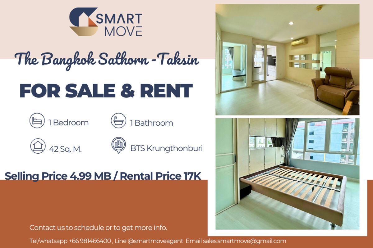 🔥 For Sale - Rent !!🔥 Code C20250700060..........The Bangkok Sathorn -Taksin, 1 bedroom, 1 bathroom, East Facing, furnished, ready to move in, Special Deal!!📣📣
