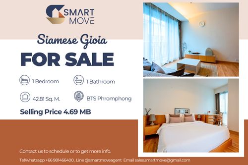 🔥 สำหรับขาย !!🔥 Code C20230101544..........Siamese Gioia, 1 ห้องนอน, 1 ห้องน้ำ, ห้องทิศเหนือ, แต่งครบ, ราคาพิเศษ!!📣📣