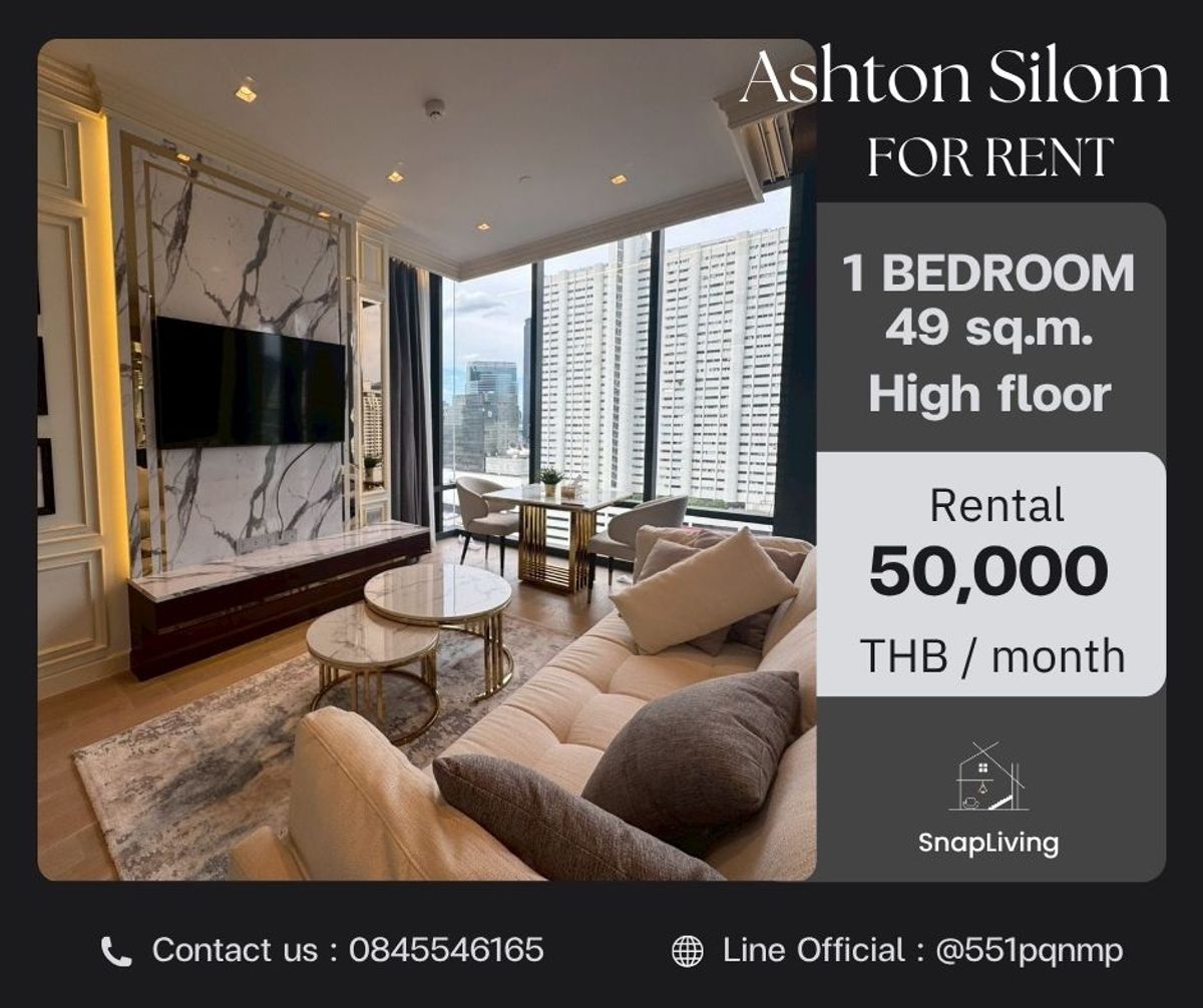 𝐅𝐎𝐑 𝐑𝐄𝐍𝐓🔥 𝐀𝐬𝐡𝐭𝐨𝐧 𝐒𝐢𝐥𝐨𝐦 1 ห้องนอน ใหญ่ แต่งครบ 49.79 ตรม. High flor 50,000 THB / month  โทร 084-554-6165 – รูปที่ 4