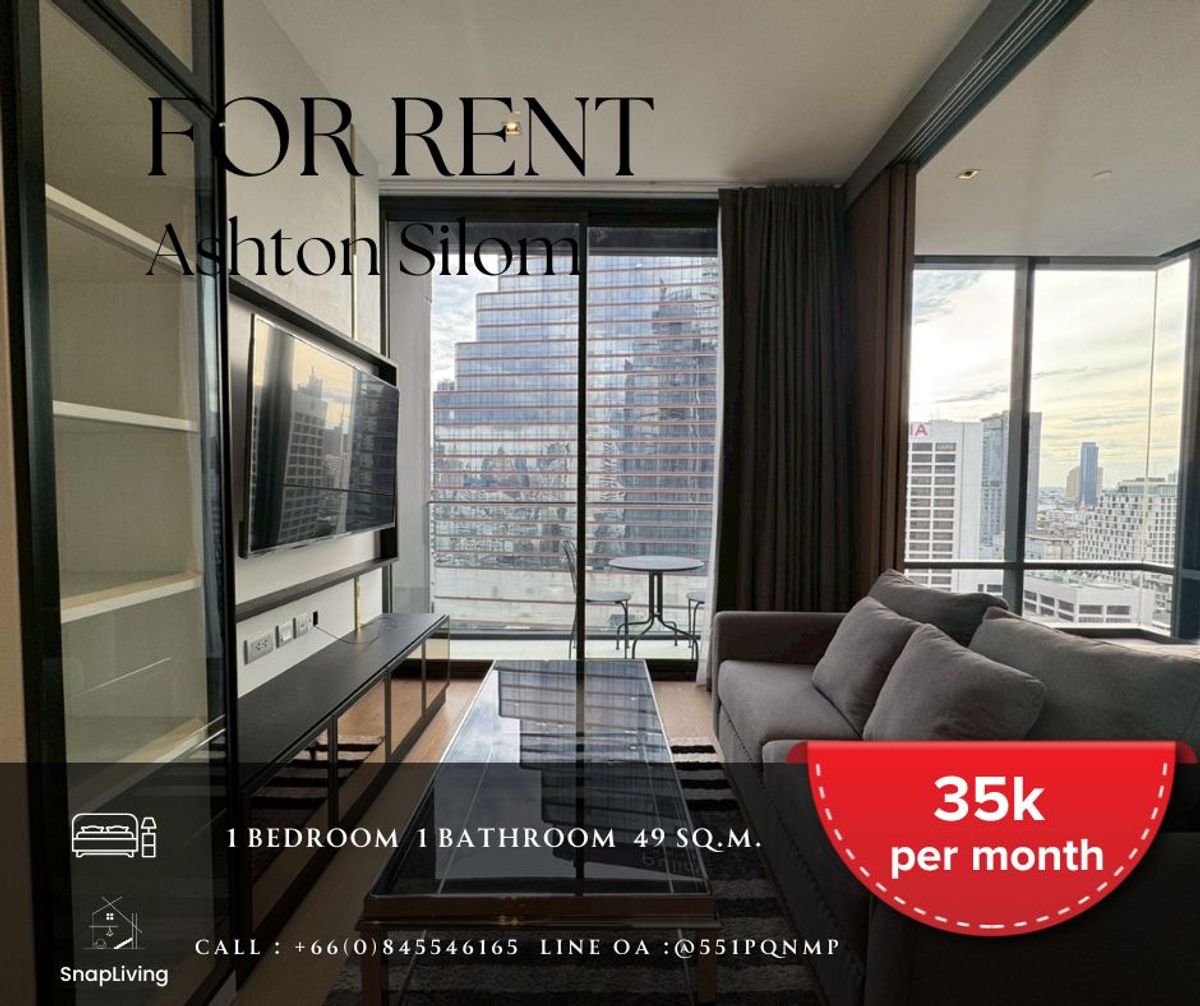 𝐅𝐎𝐑 𝐑𝐄𝐍𝐓🔥 𝐀𝐬𝐡𝐭𝐨𝐧 𝐒𝐢𝐥𝐨𝐦 1 ห้องนอน ใหญ่ แต่งครบ 49.79 ตรม. High flor เห็นวิวแม่น้ำ 35,000 THB / month  โทร 084-554-6165 – รูปที่ 2