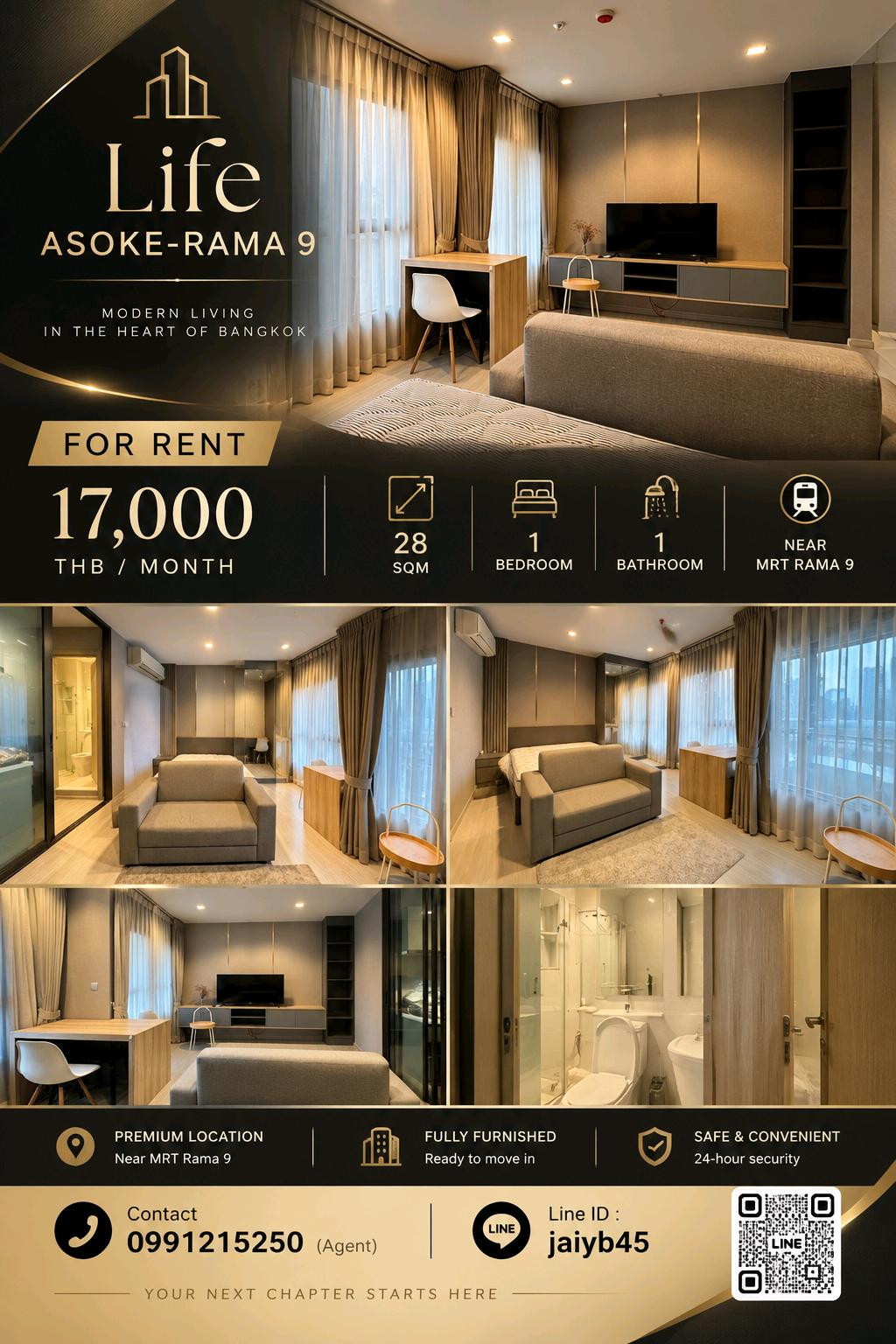 For rent Live Asoke-Rama 9 The price is 18,000 baht.