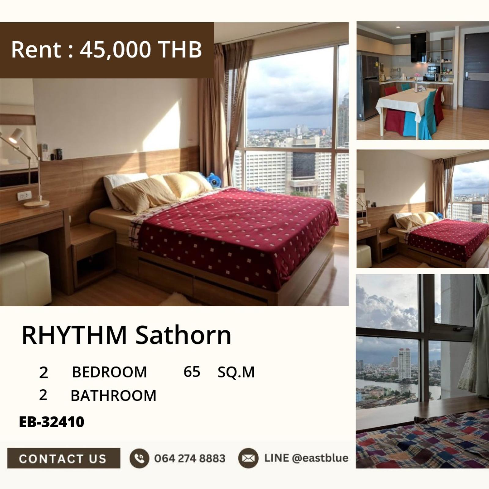 Rent a condo RHYTHM Sathorn 2 bedrooms near BTS Taksin Bridge
Luxury with swimming pool-fitness for only 45,000 Baht/month! 0642748883