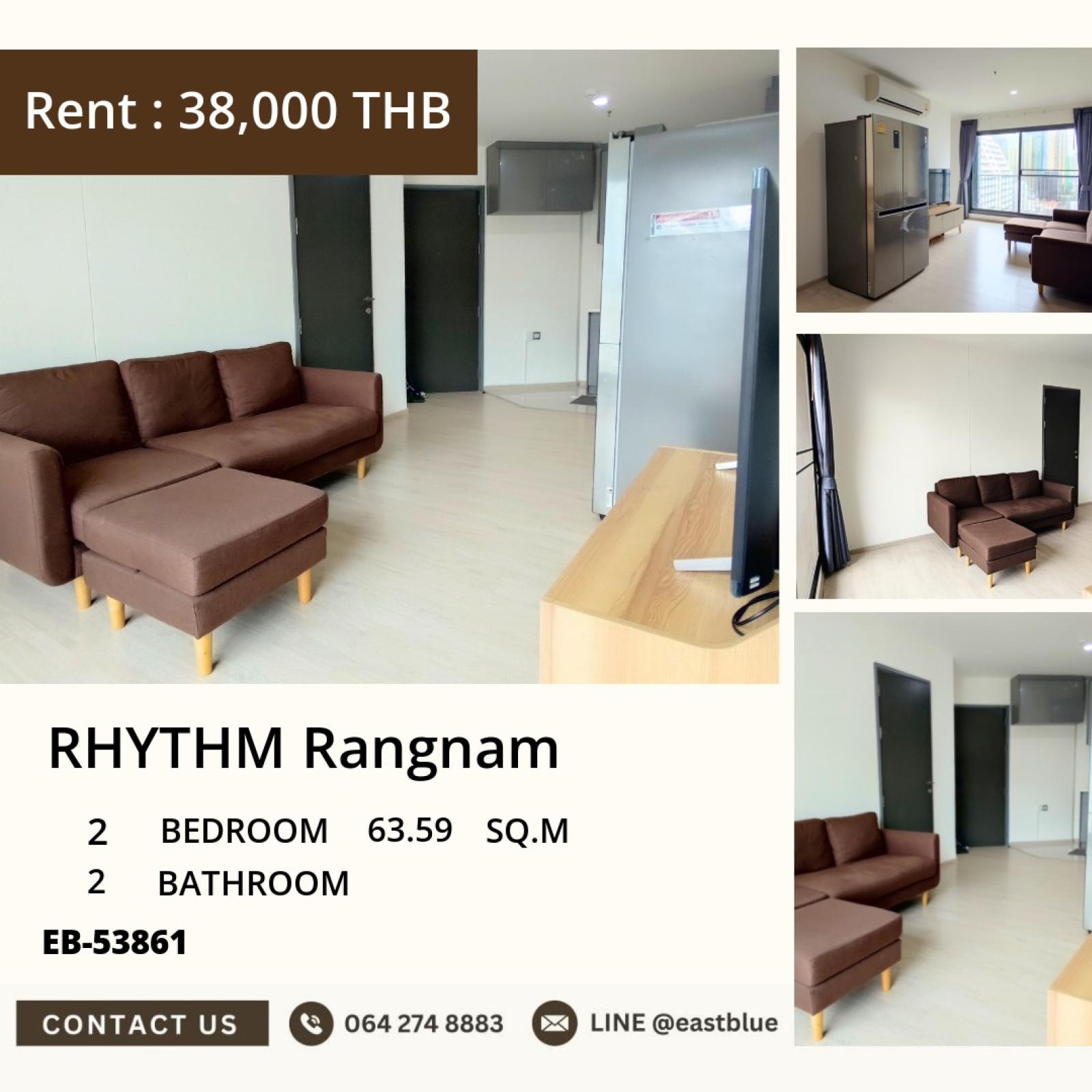 23/09/2026, ให้เช่า RHYTHM Rangnam 2 นอน 63.59 ตร.ม. ชั้น 13 ใกล้ BTS อนุสาวรีย์ชัยฯ 38,000/เดือน 🌆 0642748883