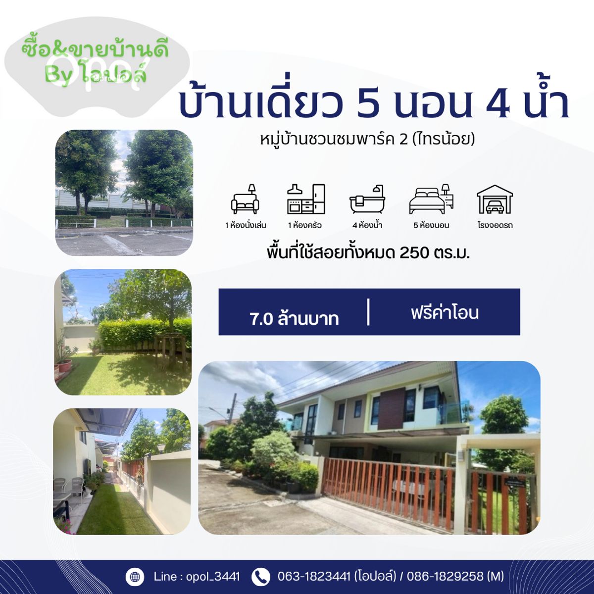 บ้านเดี่ยวบางบัวทอง # บ้านเดี่ยวราชพฤกษ์ # บ้านเดี่ยวบางกรวย-ไทรน้อย # บ้านเดี่ยว 80.8 ตรว.(250 ตรม.) 5 นอน 4 น้ำ  หมู่บ้านชวนชมพาร์ค 2 (ไทรน้อย) หลังมุม หน้าบ้านไม่ติดใคร – รูปที่ 2