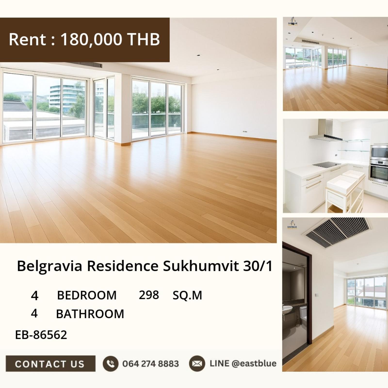 17/07/2026, หรูหรากว้างขวาง 4 ห้องนอน ที่ Belgravia Residence สุขุมวิท 30/1 เช่าเพียง 180,000 บาท ใกล้ BTS ทองหล่อ พร้อมสิ่งอำนวยความสะดวกครบครัน! 0642748883