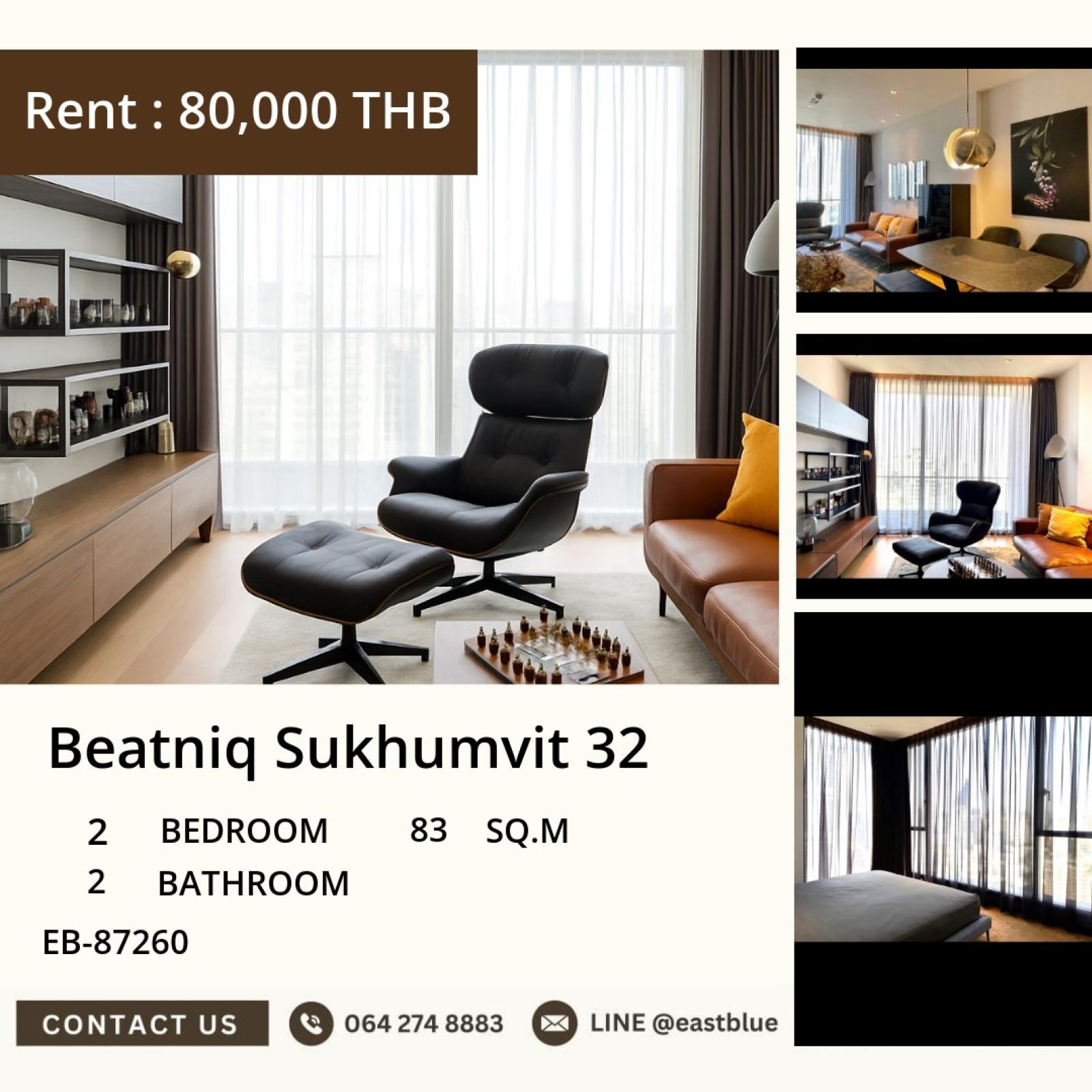 05/10/2026, 🔥 Luxurious 2-Bed Condo at Beatniq Sukhumvit 32 - 83 SQM 0642748883