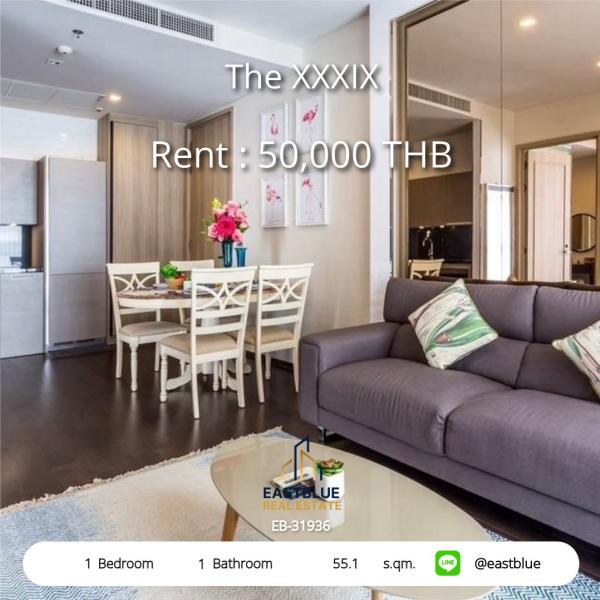 Luxury condo for rent, The XXXIX, in the heart of Phrom Phong, 55 sq m., Infinity pool view. Price only 50,000 baht/month, near BTS, Emporium and leading hospitals!