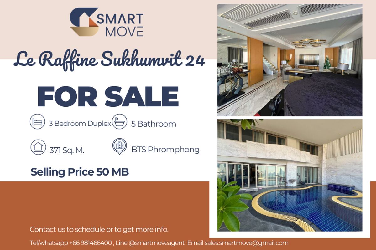 🔥 For Sale !! high floor 20++, private swimming pool!!🔥 Code C20250800091..........Le Raffine Sukhumvit 24, 3 bedroom Duplex, 5 bathroom, furnished, Special Deal!!📣📣