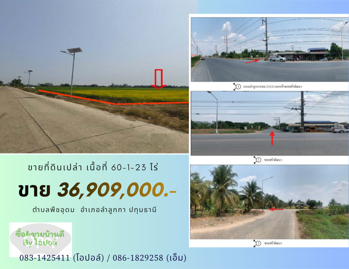ขายที่ดินถูก  ลำลูกกาคลอง 13 ไร่ละ 613,000.00.- บาท ติดถนน คสล. กว้าง 6 เมตร  – รูปที่ 2