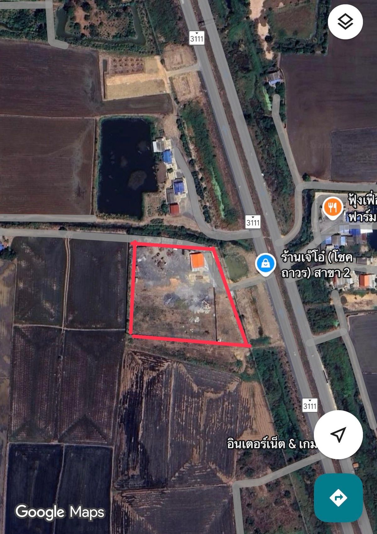 Land for rent, 10 rai, next to the road 3111, Ayutthaya brand (can be leased)