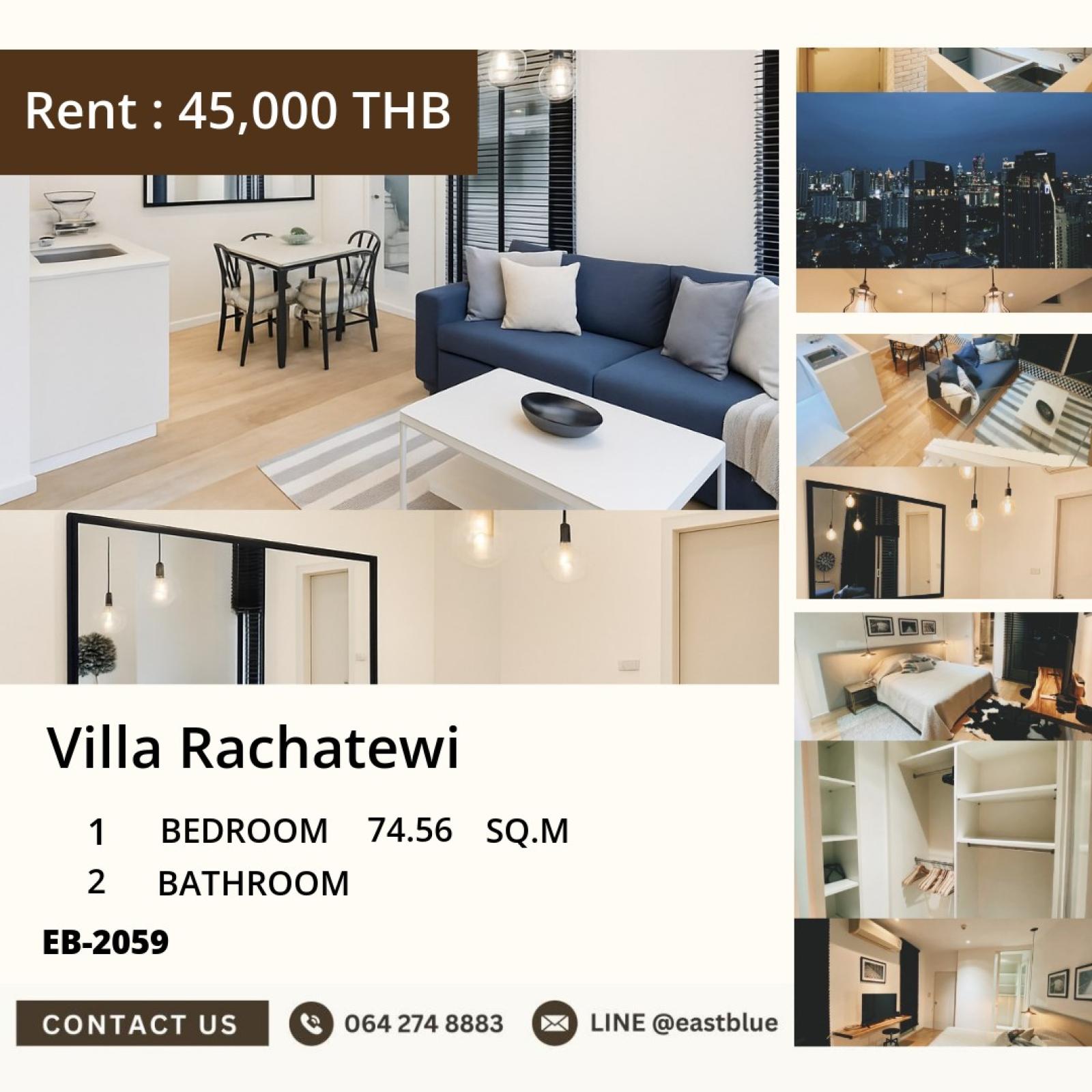 23/09/2026, ให้เช่าคอนโด Villa Rachatewi ชั้น 37 ห้องกว้าง 74 ตร.ม. ติด BTS ราชเทวี 🏙️ 0642748883