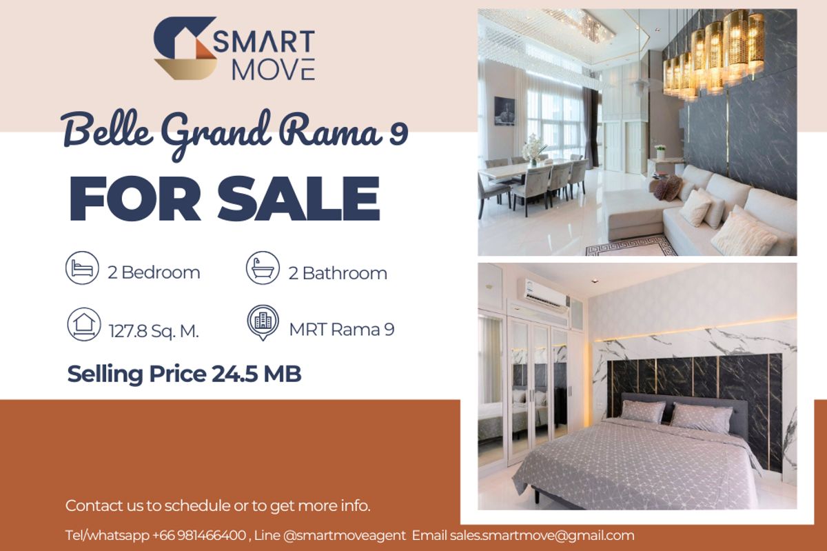 🔥 Sale with tenant !! Height Ceiling, high floor 33++,🔥 Code C20230800600..........Belle Grand Rama 9, 2 bedroom, 2 bathroom, furnished, Special Deal!!📣📣