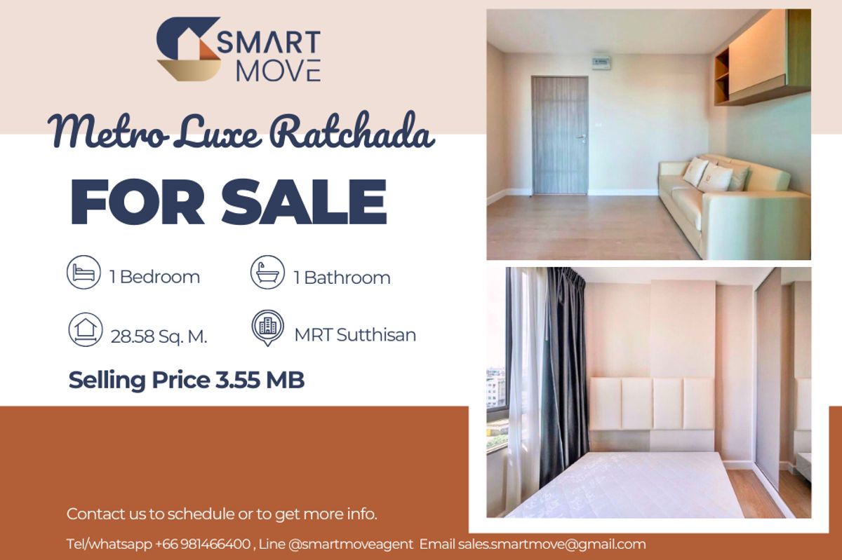 🔥 Sale with tenant !! South Facing, city view,🔥 Code C20250900024..........Metro Luxe Ratchada, 1 bedroom, 1 bathroom, furnished, Special Deal!!📣📣
