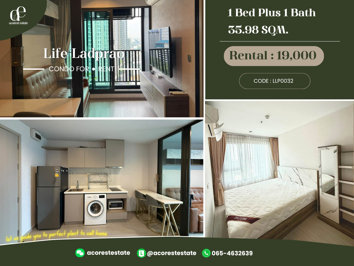 ✨🌷 For rent Life Ladprao ✨🌷 1 Bed Plus 1 Bath  | Size 35.98 Sqm. | Floor 16 | Line : @acoresteatate