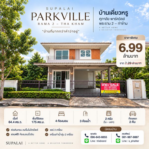 🏡 Luxury detached house for sale  Supalai Park Ville Rama 2-Tham Project, complete additions 🌟 🔹 Area 64.4 sq.w. | Usable area 175 sq.m.