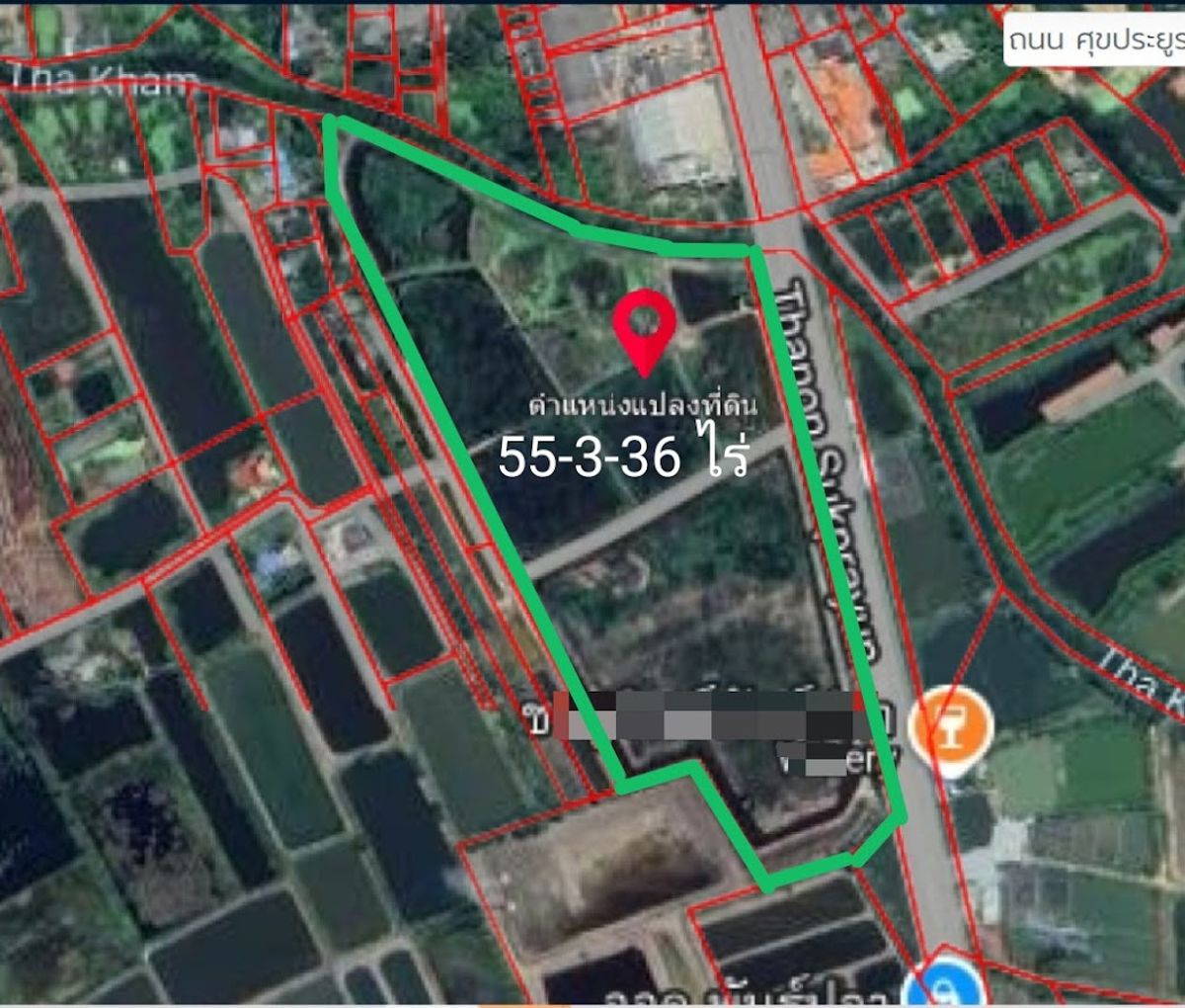 ขายที่ดินฉะเชิงเทรา อำเภอบ้านโพธิ์ เนื้อที่ 55-3-36 ไร่ ถนนศุขประยูร ใกล้ถนน 304 สุวินทวงศ์