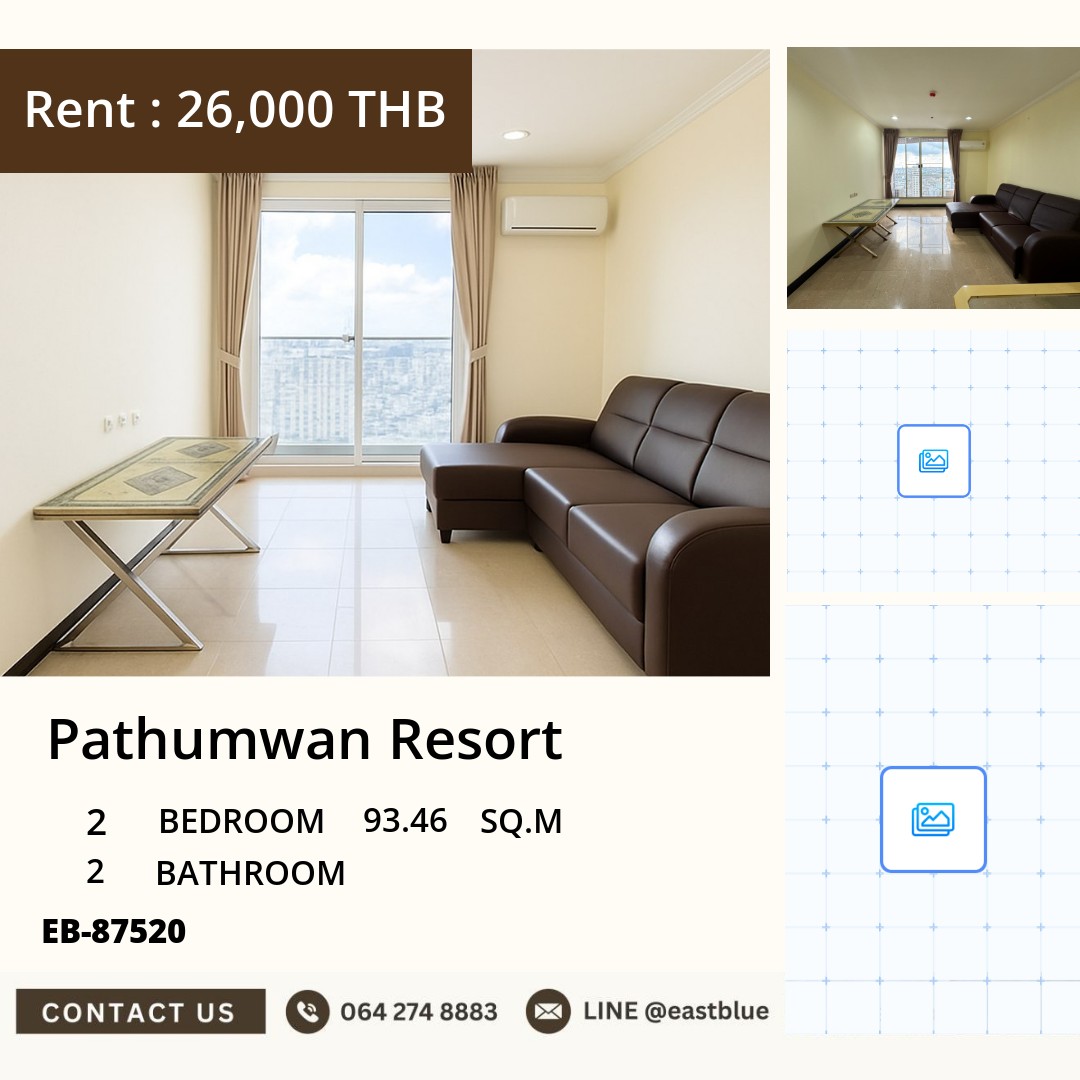 For Rent: Pathumwan Resort 2 Bed 93.46 sqm near BTS Phaya Thai 26,000 THB/month