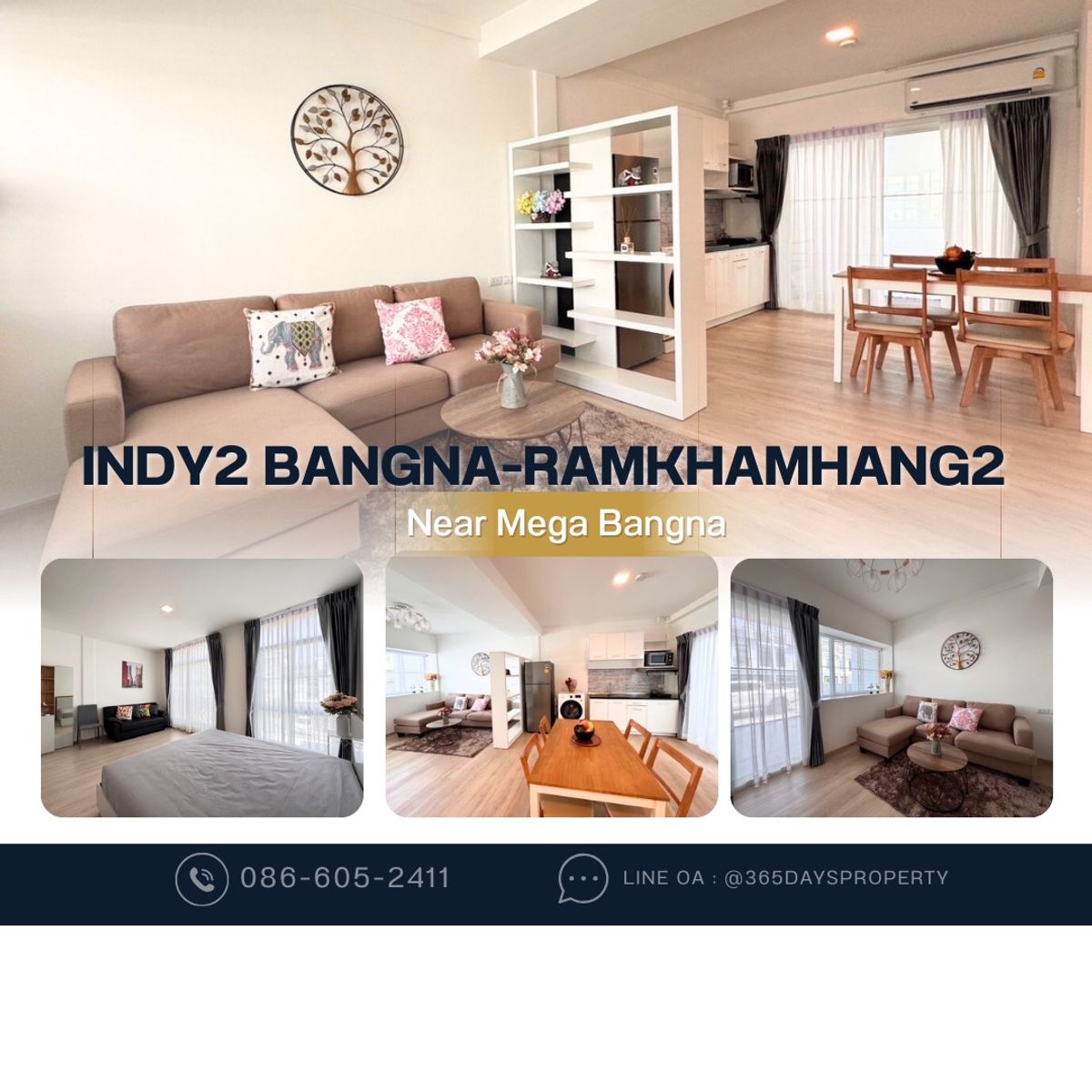 💥ForRent💥Indy2 Bangna Ramkhamhang2 🏡 Near Mega Bangna, D-PREP, Verso ‼️ Ready to move in ‼️  Fully Furnished ✨