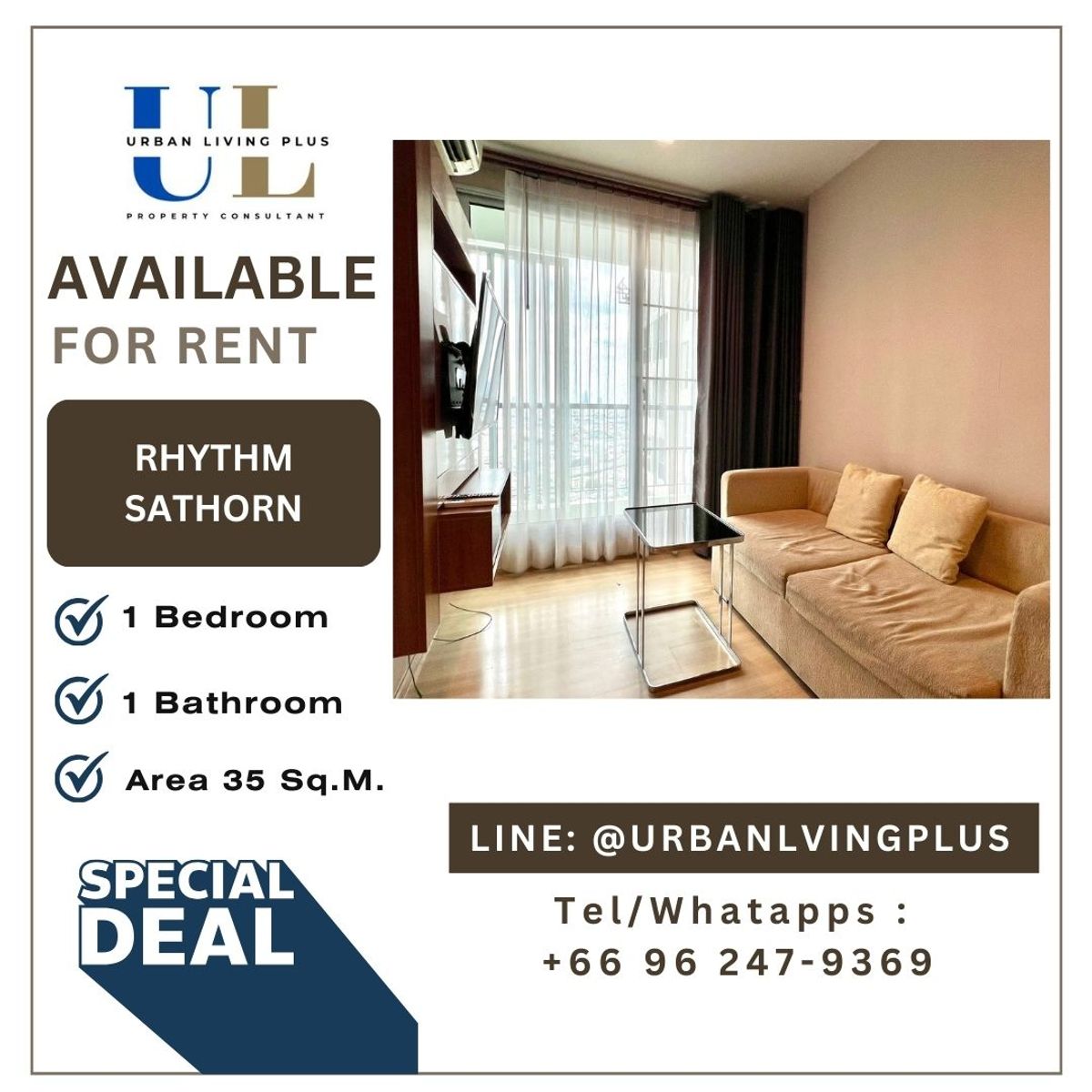 ( UL2409111 ) ✨Tel/Line 096-2479369✨ ให้เช่า Rhythm Sathorn 1 ห้องนอน 1 ห้องน้ำ 35 ตร.ม. ห้องสวย ชั้นสูง !!!! 🔥🔥 ( UL2409111 ) ✨Tel/Line 096-2479369✨ ให้เช่า Rhythm Sathorn 1 ห้องนอน 1 ห้องน้ำ 35 ตร.ม. ห้องสวย ชั้นสูง !!!! 🔥🔥