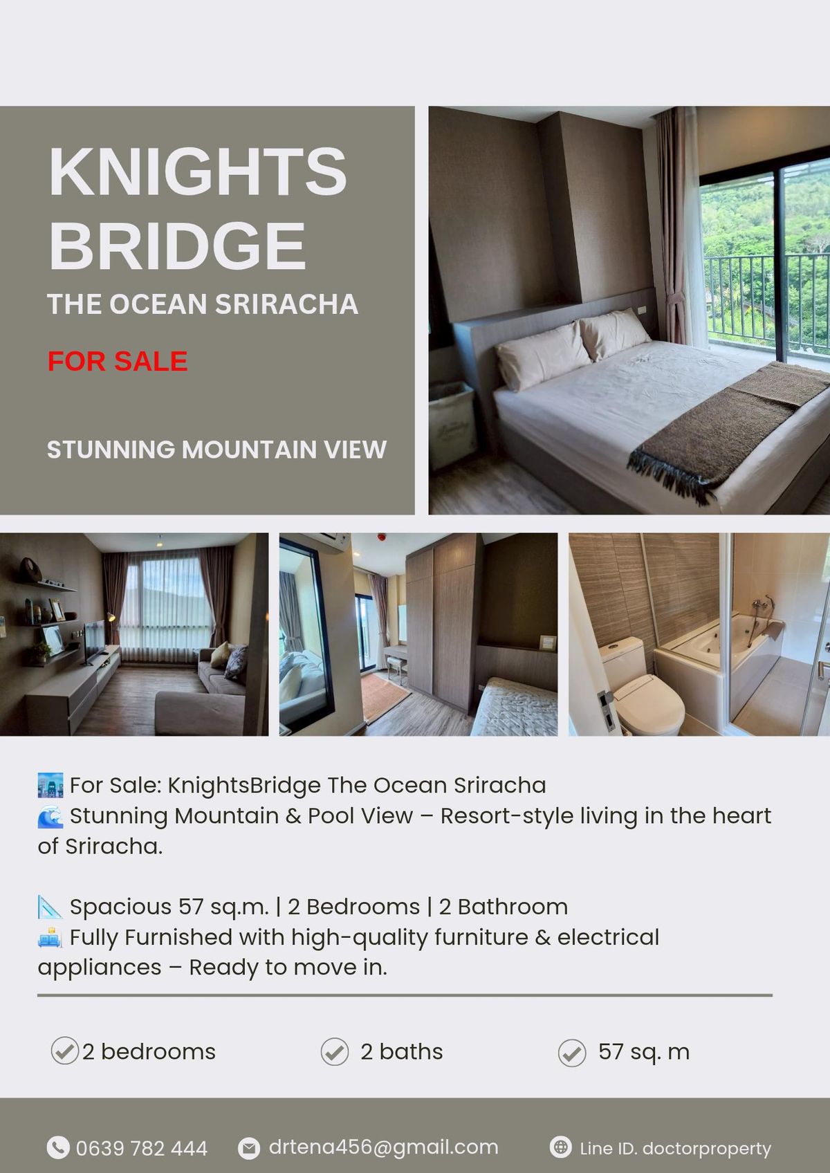 🏙️ For Sale: KnightsBridge The Ocean Sriracha 🌊 Stunning Mountain & Pool View – Resort-style living in the heart of Sriracha. 57 sq.m. | 2 Beds | 2 Baths 🛋️ Fully Furnished with high-quality furniture & electrical appliances – Ready to move in. 🏙️ For Sale: KnightsBridge The Ocean Sriracha 🌊 Stunning Mountain & Pool View – Resort-style living in the heart of Sriracha. 57 sq.m. | 2 Beds | 2 Baths 🛋️ Fully Furnished with high-quality furniture & electrical appliances – Ready to move in.