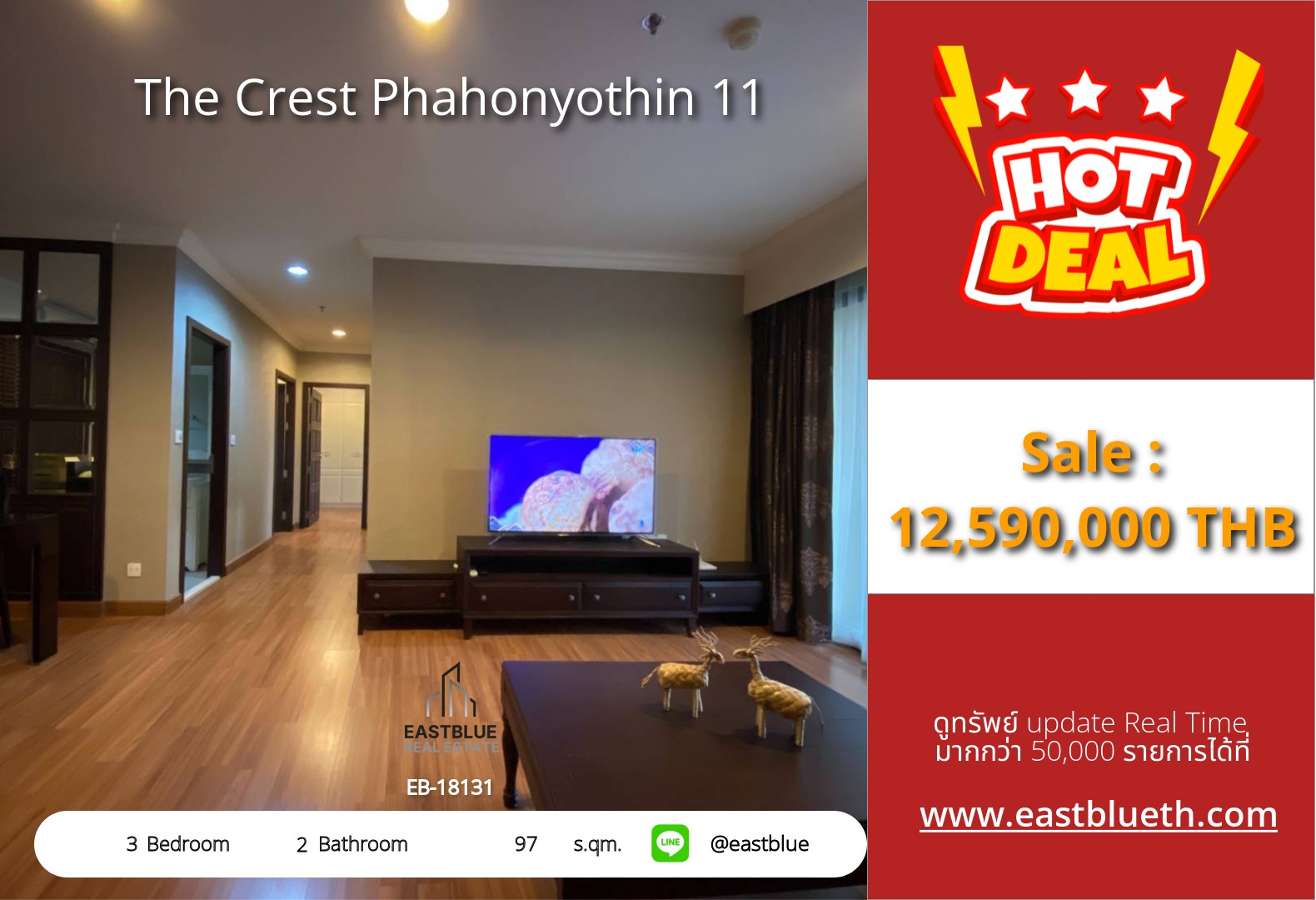 For Sale: The Crest Phahonyothin 11 3 Bed 97 sqm near BTS Saphan Kwai 12.59M THB