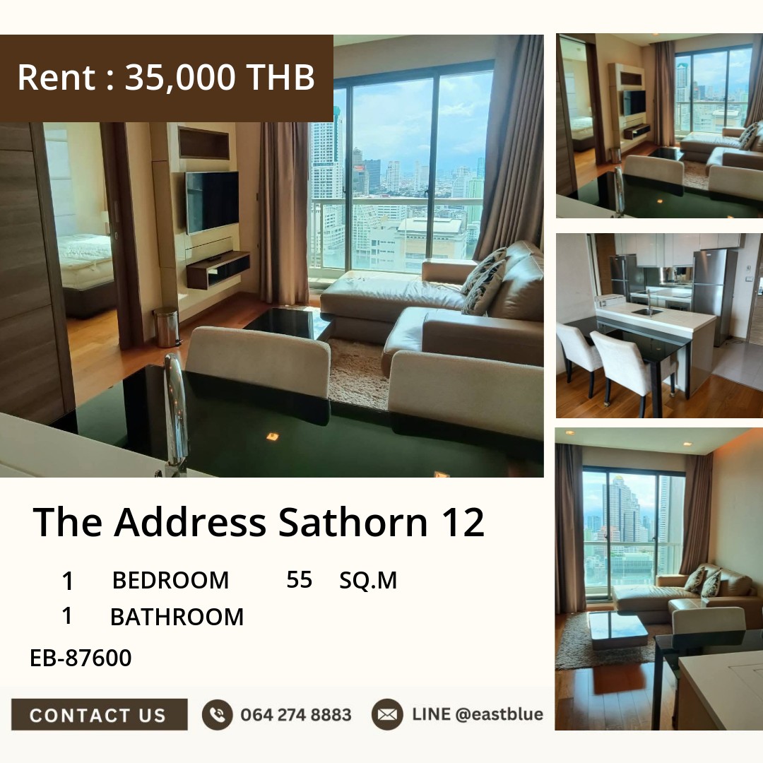 For Rent 1-Bed 55 sqm at The Address Sathorn 12, near BTS Chong Nonsi 🌆 For Rent 1-Bed 55 sqm at The Address Sathorn 12, near BTS Chong Nonsi 🌆