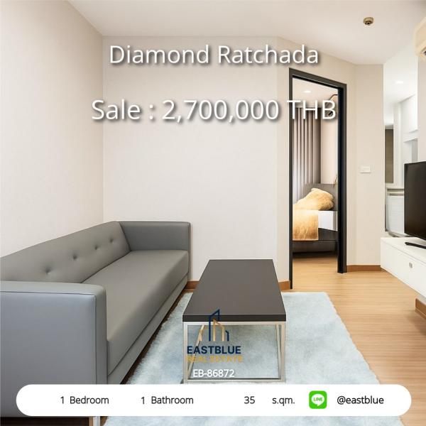 11/08/2026, รวมค่าโอน 🏡 ขาย คอนโด 1 ห้องนอน ไดมอนด์ รัชดา 35 ตร.ม. พร้อมเข้าอยู่ 2.7 ลบ. 0642748883