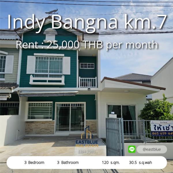 11/08/2026, 🏠 เช่า ทาวน์โฮม 3 ห้องนอน อินดี้ บางนา กม 7 (1) 25,000 บาท/เดือน 0642748883