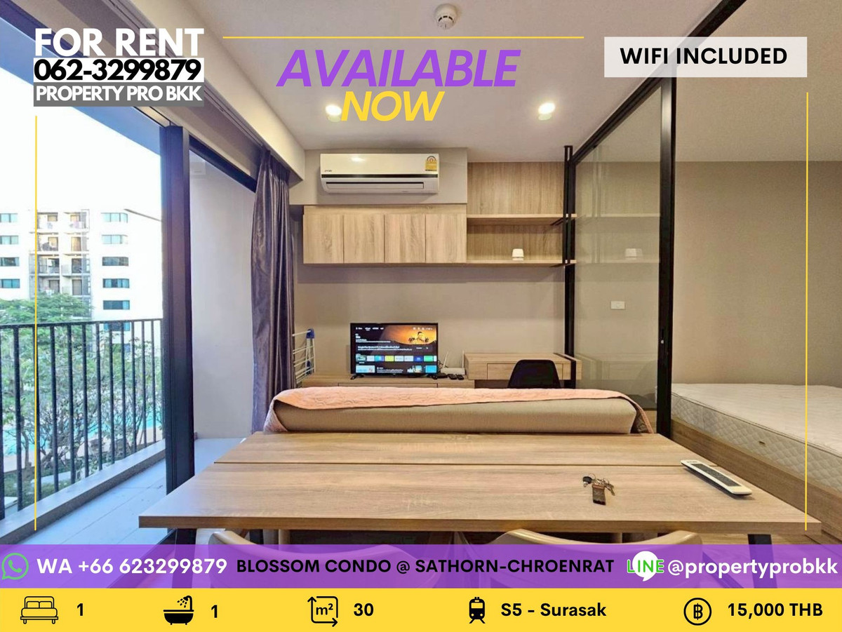 🌿✨ For Rent: Blossom Condo @ Sathorn–Charoenrat Cozy 1-Bedroom near BTS Surasak | Fully Furnished | Wi-Fi Included 🌿✨ For Rent: Blossom Condo @ Sathorn–Charoenrat Cozy 1-Bedroom near BTS Surasak | Fully Furnished | Wi-Fi Included