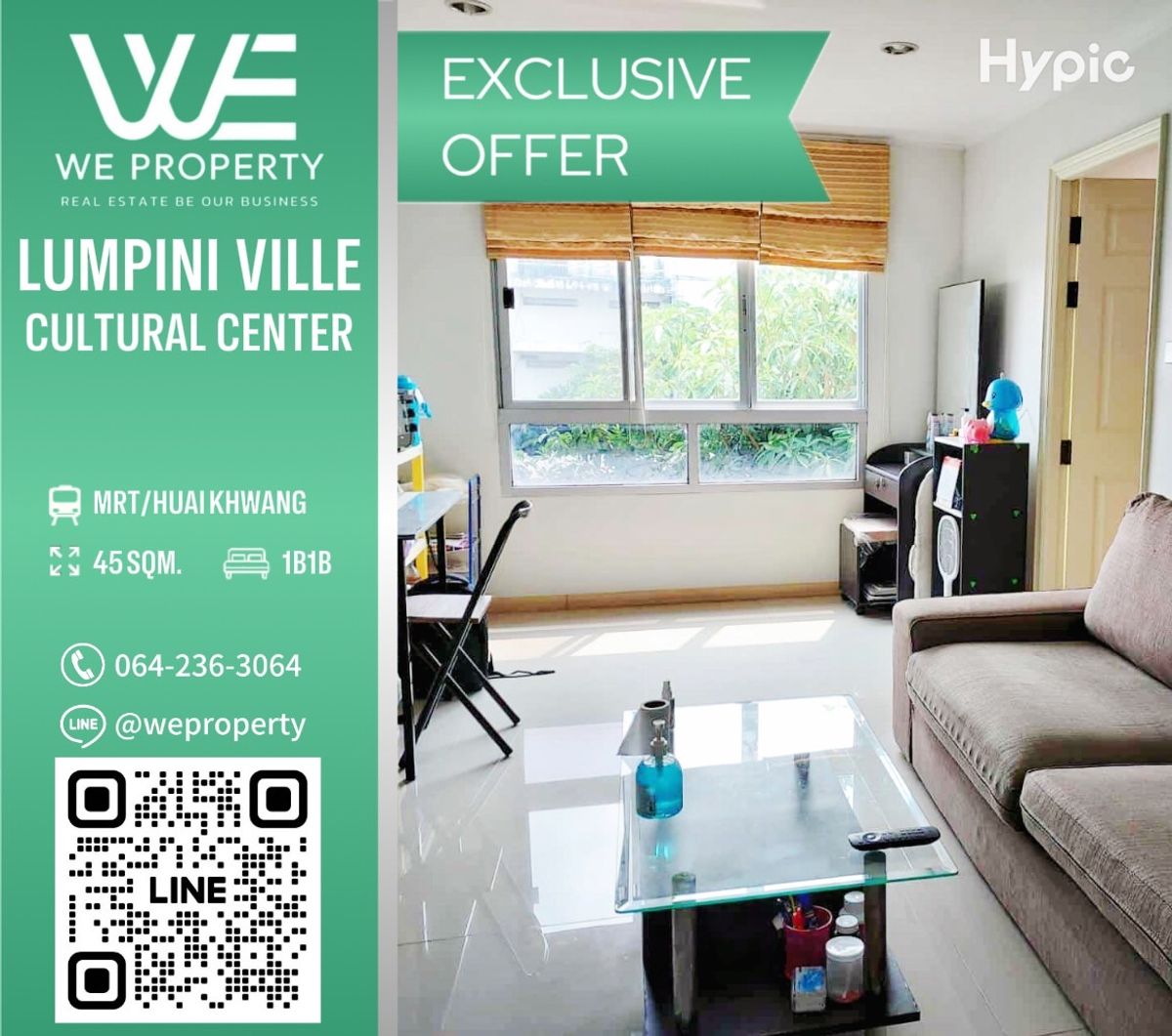 Large corner room, never rented out. Fully furnished, best price!!⭐Lumpini Ville Cultural Center