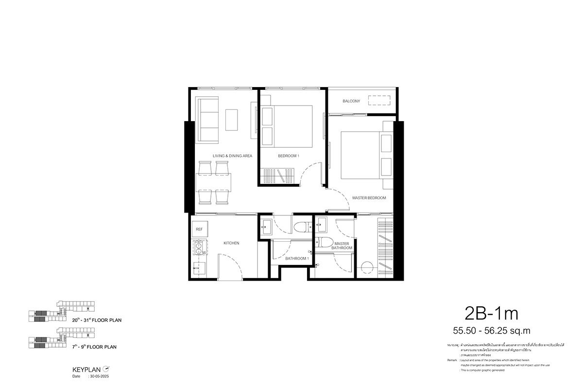 Xelf by Sansiri 2-bed 55.75 ตร.ม. เพียง 5.45 ล้าน (97,xxx บาท/ตร.ม.) Fully Furnished  – รูปที่ 2