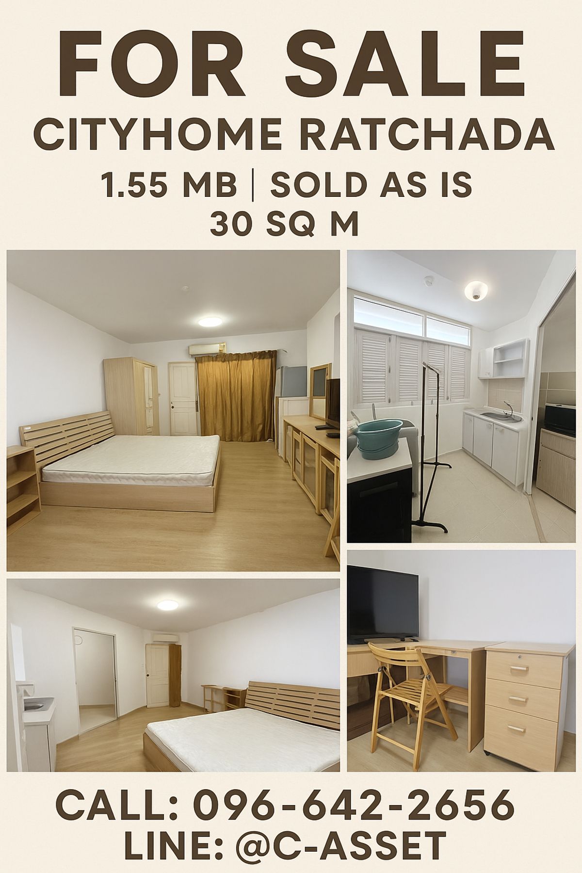 🏙️ ขายคอนโด City Home Ratchada – ห้องอบอุ่น น่าอยู่ 📏 ขนาด 30 ตร.ม. 💰 ราคาเพียง 1.55 ล้านบาท 🏙️ ขายคอนโด City Home Ratchada – ห้องอบอุ่น น่าอยู่ 📏 ขนาด 30 ตร.ม. 💰 ราคาเพียง 1.55 ล้านบาท