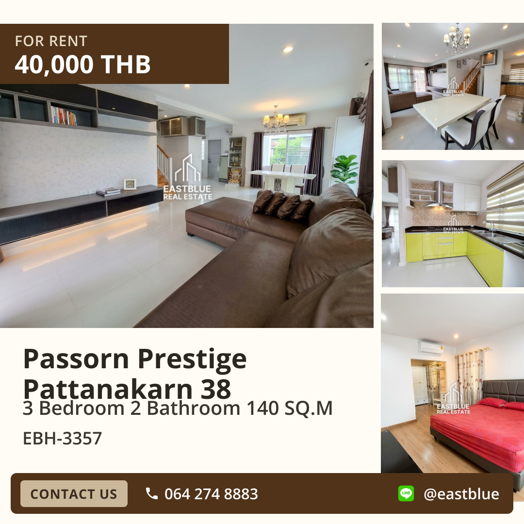 For Rent: Passorn Prestige Pattanakarn 38 3 Bed 140 sqm 40,000 THB/month