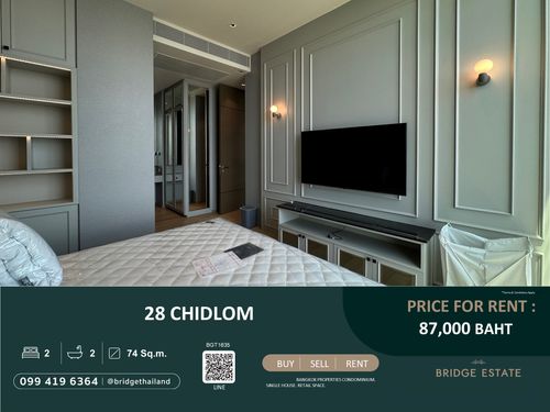 28 Chidlom for rent, 2 bedrooms, 2 bathrooms, high floor, fully furnished, ready to move in.