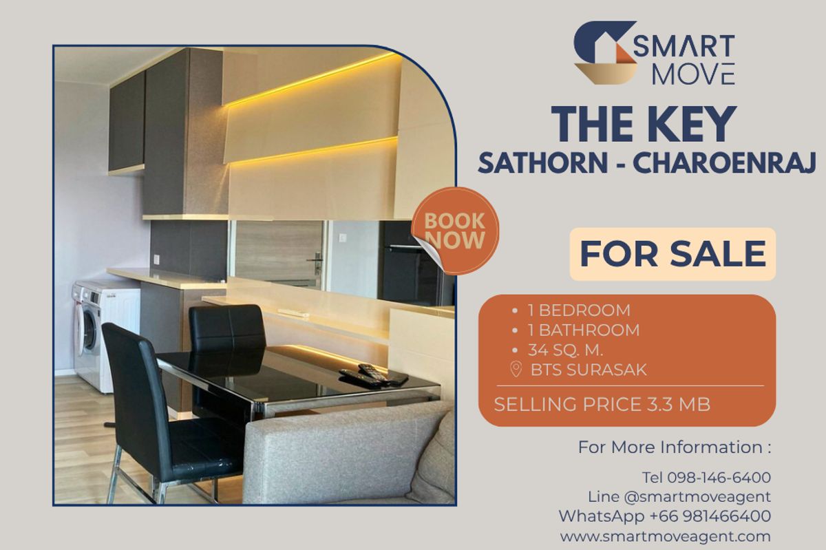 🔥 Sale with tenant !! high floor 17++, South Facing, Good location!! 🔥 Code C20221201849..........The Key Sathorn - Charoenraj, 1 bedroom, 1 bathroom, furnished, Special Deal!!📣📣 🔥 Sale with tenant !! high floor 17++, South Facing, Good location!! 🔥 Code C20221201849..........The Key Sathorn - Charoenraj, 1 bedroom, 1 bathroom, furnished, Special Deal!!📣📣