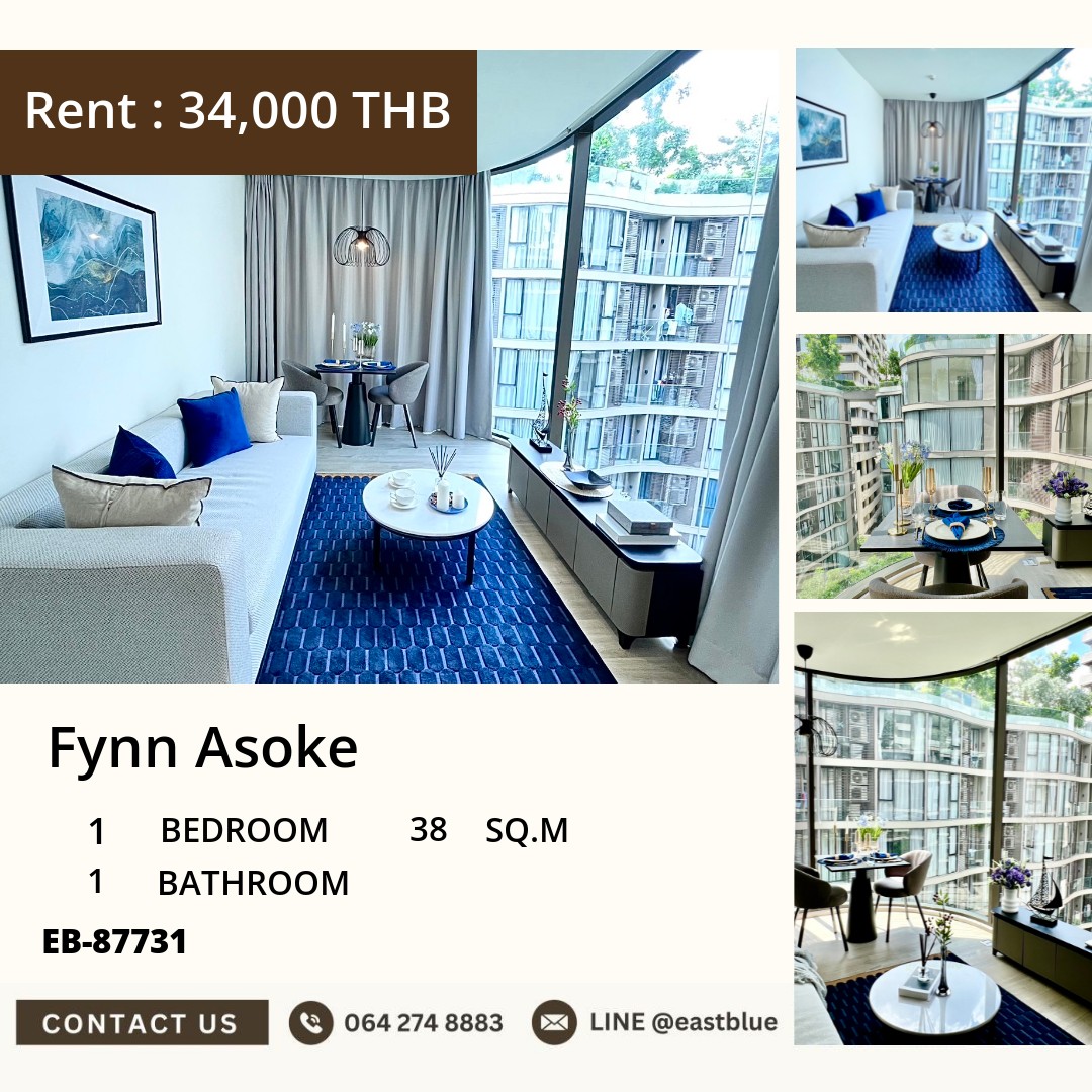 For Rent: Fynn Asoke 1 Bed 38 sqm near BTS Asoke 34,000 THB/month
