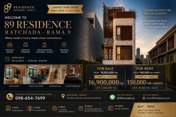  Special Offer: Only 1 Unit Left!  89 Residence, Luxury Townhome in Prime Rama 9 