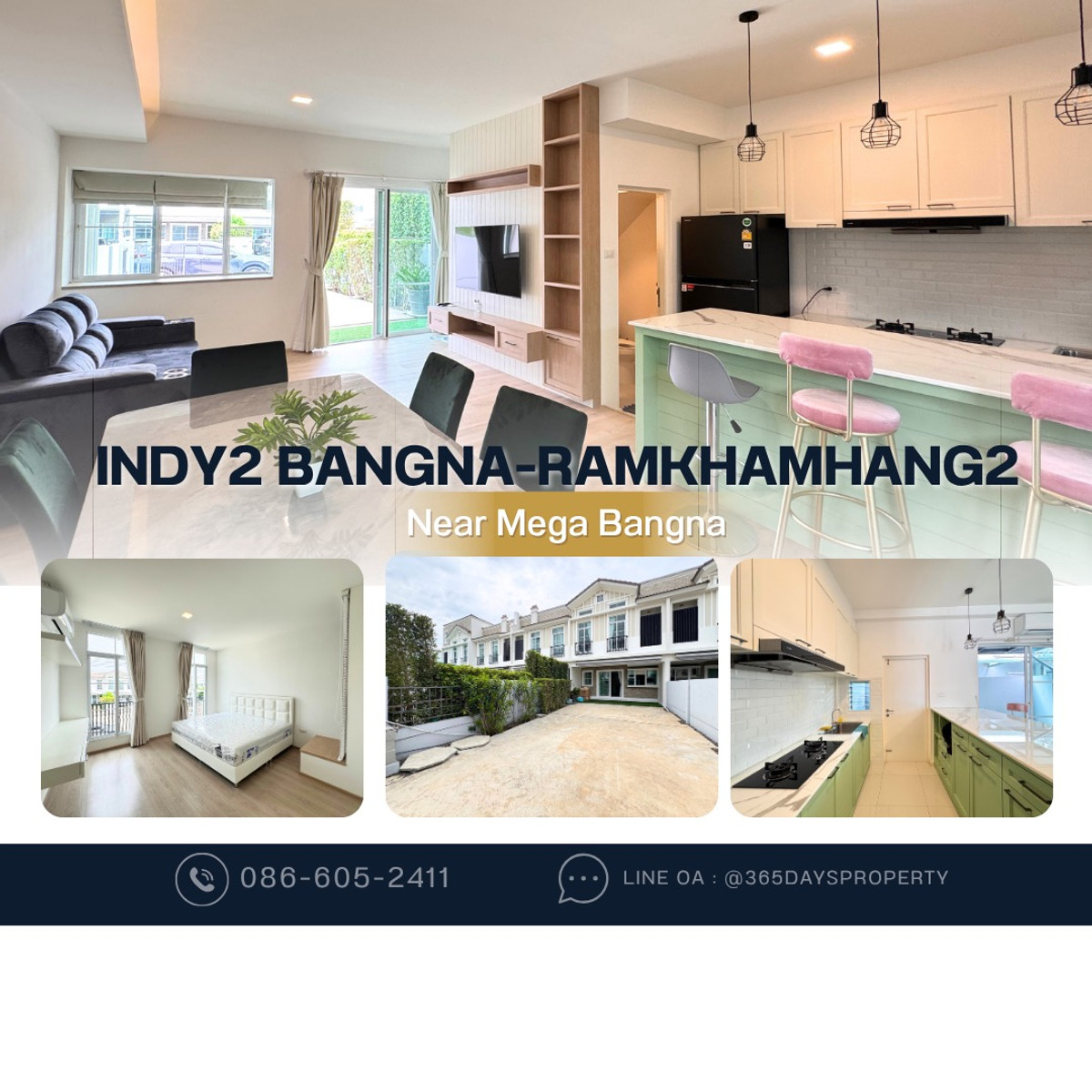 💥ForRent💥3Bed • Indy2 Bangna-Ramkhamhang2 🏡 Near Mega Bangna‼️  🐶🐱 Pet Friendly* Ready to move in ‼️  Fully Furnished ✨