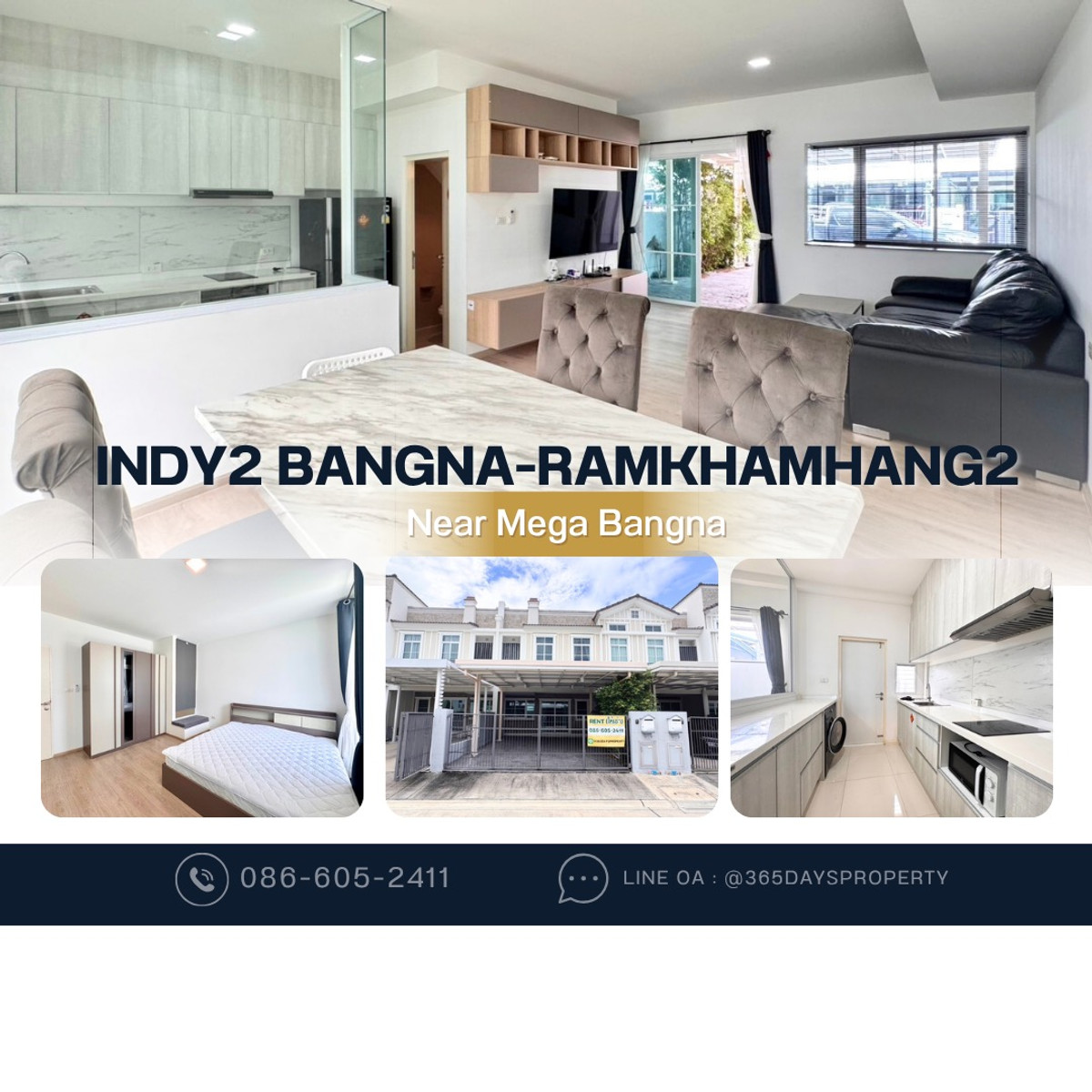 💥ForRent💥3Bed • Indy2 Bangna-Ramkhamhang2 🏡 Near Mega Bangna‼️  🐶🐱 Pet Friendly* Ready to move in ‼️ Fully Furnished ✨