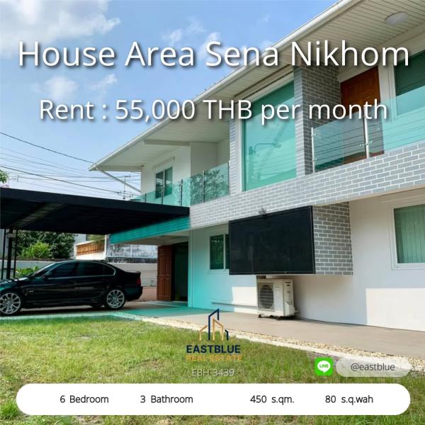 Spacious 6-Bed Home Office in Prime Sena Nikhom Location  
Modern Design, Ample Parking, Near BTS Station – Rent for 55,000 THB  

Large 6-Bedroom House with Dual Kitchens & 3 Bathrooms  
Comfort & Convenience in Heart of Sena Nikhom, Only 2 Mins to BTS