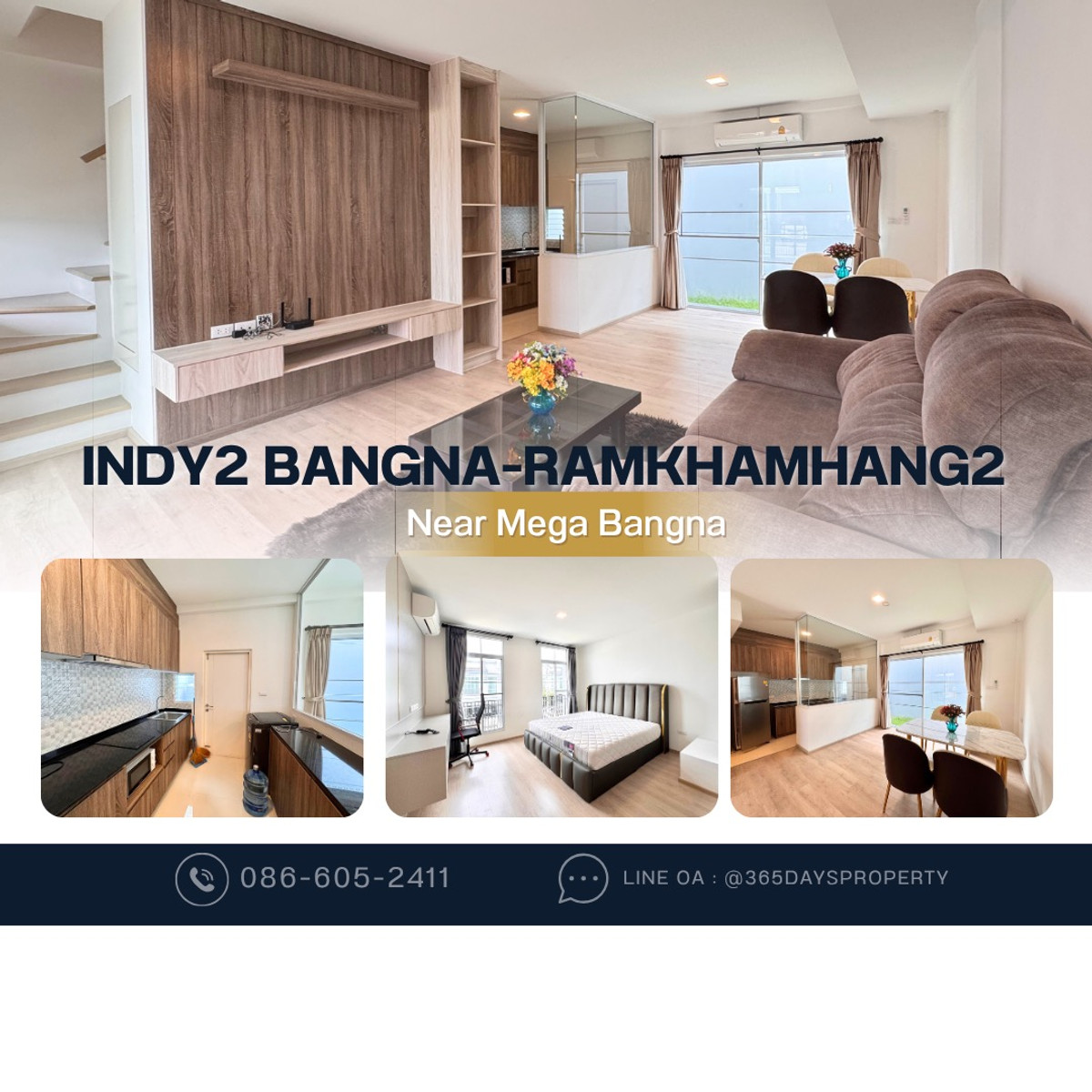 💥ForRent💥3Bed • Indy2 Bangna-Ramkhamhang2 🏡 Near Mega Bangna‼️  🐶🐱 Pet Friendly* Ready to move in ‼️ Fully Furnished ✨