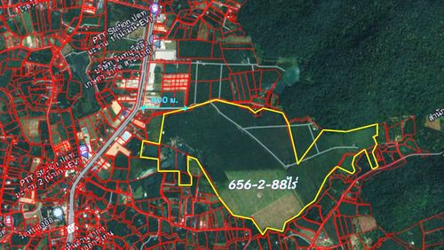 ที่ดินสวนทุเรียน สวนยางพารา บ้านทรงไทย 656-2-88 ไร่ ติดคลองส่งน้ำ อ.มะขาม จ.จันทบุรี