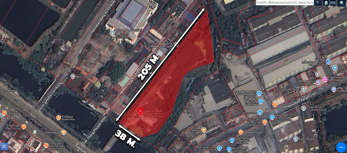 Vacant land for sale, 5 rai 79 sq m, Bang Pu Mai, Samut Prakan. Vacant land for sale, 5 rai 79 sq m, Bang Pu Mai, Samut Prakan.